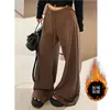 Nuevos Pantalones de Pierna Ancha de Polar de Cintura Alta, Gruesos, Versátiles, Cómodos, Estilo Relajado Perezoso, Otoño e Invierno 2025