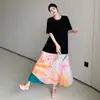 2026 Nuevo Estilo de Verano Vestido Largo de Maternidad Talla Grande Adelgazante Estilo Vacacional Patchwork Floral Falda Plisada Vestido de Manga Corta
