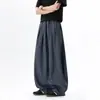 Calça Masculina de Linho Imitação Estilo Old Money com Corte Curvo, Leve e Respirável para o Verão, Larga de Perna Larga Longa, Calça Casual Fresca