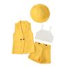 Ropa Infantil Baopin Ropa de Mujer Europea y Americana Primavera y Verano Traje Largo Chaqueta Camisola Shorts Sombrero Traje de Cuatro Piezas
