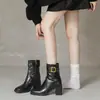 Botines de tacón alto botas de mujer 2026 Otoño/Invierno Nuevos Tacón grueso Botas adelgazantes Punta cuadrada Botas de montar para mujer Más terciopelo Más gruesas Adelgazantes