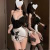 Pijama Sexy de Una Pieza para Mujer de Exportación Europea y Americana Talla Grande Tirantes Lencería Sexy Encaje Maid Uniforme de Maid Traje