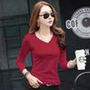 Camiseta de Mujer de Manga Larga con Cuello en V de Color Transfronterizo Camiseta Base Elástica Ajustada para Mujer Top de Moda para Mujer Adelgazante para Primavera y Otoño