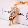 Chaveiro Gato da Sorte Cravejado com Diamantes Cool Hee Fofo Acessórios para Bolsa Feminina Pingente de Gatinho Metal Chaveiro Pequeno Presente 148