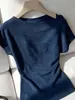 Camiseta Azul Asimétrica de Hombro Manga Corta para Mujer, Estilo Coreano de Verano, Única y Muy Atractiva, Ceñida a la Cintura, Adelgazante, Corta, Top sin Hombros