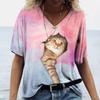 2025 nueva camiseta de manga corta europea y americana con estampado transfronterizo tendencia ocio holgada gato impresión a color 3D se puede hacer de D