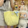 Nova Bolsa Tote Xadrez com Laço Estilo Coreano Feminina Cor Macaron Grande Capacidade Bolsa de Ombro Artística Estudante Bolsa de Tecido