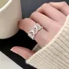 Moda Nova Coreana e Japonesa Anel Aberto Geométrico Simples de Cruz Vazado Escovado com Diamante Anel Minimalista para Dedo Indicador para Mulheres