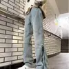 Jeans Retro Micro Acampanados para Hombre Pantalones Rectos Sueltos Geniales Tendencia Americana High Street Cremallera Dividida Pantalones Largos Negros