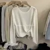 Suéter de Punto Suave Color Sólido Hueco Botón Lateral Cuello Redondo Estilo Coreano para Mujer, Nuevo Casual Holgado Manga Larga Otoño 2026