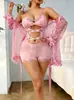 Conjunto de lencería sexy europeo y americano transfronterizo con encaje calado y adornos de pedrería, camisola, body, bata, ropa de dormir sexy al por mayor