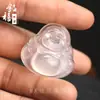 Venda Direta do Fabricante: Pingente da Paz Buda Maitreya de Calcedônia Branca Tipo Gelo Natural, Pingente Cadeado Nuvem de Ágata Unissex, Ornamento de Cavalo Tang