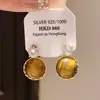 Pendientes Redondos Geométricos de Plata Electrochapada en Oro Real de 14K con Aguja de Plata y Piedra de Ojo de Tigre Lujo Accesible Pendientes Retro Franceses de Gama Alta
