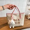Bolso de mano para mujer, nuevo y moderno bolso tipo cubo con textura tejida y colores contrastantes, bolso de playa, bolso de hombro