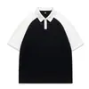 Camisa Polo Raglan Color Blocking Patchwork Estilo Novo Verão 2025 para Homens, Camiseta Retro Solta de Manga Curta para Homens e Mulheres