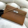 Bolsa Kellyelan Totalmente Costurada à Mão com Fio de Cera Couro de Cabra Francês Bolsa de Ombro Axila Bolsa Transversal de Couro Genuíno Feminina Bolsa com Fechadura