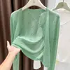 Cardigã de Proteção Solar para Mulheres, Peça de Tricô Fina, Xale Amarelo, Roupa de Verão com Saia de Alça, Cobertura Curta