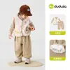 Dududu Home Conjunto de Três Peças Infantil Roupa de Outono Conjunto para Meninos Estilo Outono Colete para Meninas Roupa T-shirt Bonita para Bebê Calças