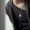 Colar minimalista de pingente de amor de prata feminino outono e inverno luz luxo alta qualidade titânio aço pull-out longa corrente de lã acessórios