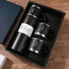 Taza Recta Termo de Acero Inoxidable 304 de Gama Alta con Tres Tapas Set de Caja de Regalo Regalo de Negocios Venta al por Mayor Portátil Popote