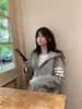 Sudadera con capucha y cremallera clásica a rayas estilo retro americano para mujer, sudadera casual estilo coreano para primavera y otoño