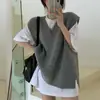 Chaleco suéter casual de punto retro de cuello en V, holgado y versátil, estilo coreano ins, con aberturas laterales para mujer