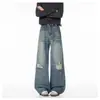 Jeans con Diseño Roto Estilo High Street Americano para Hombre Pantalones de Pierna Ancha de Otoño Pantalones Largos de Pierna Recta Marca Moderna Negra Pantalones Casuales