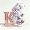 Novas decorações de Natal com boneco de neve roxo transfronteiriças de 26 letras, enfeites acrílicos 2D para casa e carro