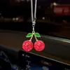 Colgante de Cereza Metálica con Pedrería Transfronterizo para Coche, Cereza de Arcilla con Pedrería Completa, Adorno Colgante para Decoración de Espejo Retrovisor Interior de Coche