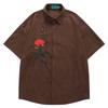 Cártamo Estilo Hong Kong Flor Fresca Bordado de Rosa Ropa Artística Juvenil Camisa Holgada de Manga Corta