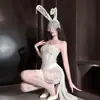Vestido Corto Sexy sin Tirantes de Encaje para Chica Atrevida con Ballenas Ajustado Espalda Descubierta Dm Fiesta de Halloween Diadema de Orejas de Conejo Nuevo