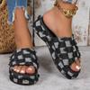 Zapatos de mujer transfronterizos europeos y americanos, nuevos zapatos de verano con plataforma de cuña, ropa exterior de playa, zapatillas de mezclilla a cuadros, comercio exterior, tallas grandes para mujer