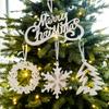 Decoraciones navideñas colgante acrílico blanco mariposa copo de nieve guirnalda árbol de Navidad adornos placa de palabras mixtos con purpurina