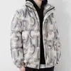 Jaqueta de Algodão com Gola Alta e Estampa de Letras em Veludo Cotelê para Homens, Novo Estilo de Inverno, Puffer Loose Casual Espesso e Quente, Tendência