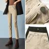 Pantalonas Tubinho Finas Branco-Cremoso para o Verão Jeans Emagrecedores Femininos de Cintura Alta Cropped Stretch Retos