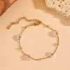 Conjunto de collar y pulsera de acero de titanio color rosa y blanco con diseño de flor para mujer, versátil, fresco y dulce conjunto de pulsera y collar de flor de acero inoxidable