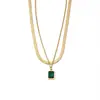 Collar de titanio y acero con doble capa de oro de 18 quilates, verde cuadrado, cadena para la clavícula geométrica de circón, estilo Ins, temperamento, moda