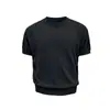 Camiseta de punto para hombre de color liso al por mayor, manga corta, top holgado transpirable de verano, estilo Old Money, tejido fresco