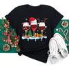 Taça de Vinho Chapéus de Natal Camiseta Preta Feminina Presente de Natal