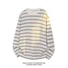 Chegada Nova Outono 2026 Estilo Hong Kong Branco Tamanho Grande Listrado Gola Redonda Camiseta M-5X HT26727-Especial P26