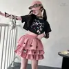 Conjunto de Dos Piezas para Niñas 2025 Dulce Traje con Lazo Camiseta Estampada de Manga Corta de Verano + Falda de Pastel