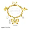 Pulsera con Colgante de Acero Inoxidable Chapado en Oro, Moda Nueva Transfronteriza, Lujo Ligero, Lazo, Perla, Libélula, Estrella de Cinco Puntas
