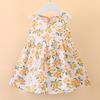 Vestido de princesa floral de verão para meninas Vestido de praia Vestido de colete de seda de algodão Vestido infantil Vestido de linha A