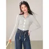 Cardigã de tricô listrado estilo francês para outono para mulheres, novo design, top de nicho slim fit