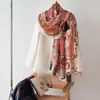 Bufanda de Seda con Atmósfera Estilo Coreano, Bufanda Larga para Mujer, Chal Delgado Impreso Retro Artístico