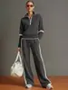 Conjunto de dos piezas de pantalones de punto de pierna ancha con media cremallera, estilo europeo y americano, nuevo, superventas transfronterizos de estación independiente de Amazon, ropa para mujer