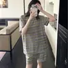 Conjunto Rayado Negro y Gris para Vacaciones Perezosas para Mujer, Colorido Rayado Bloque de Color de Verano Cuello Redondo Manga Corta Holgado Casual Estilo Perezoso Ropa de Casa