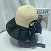 Sombrero de Sol Negro con Lazo Elegante Estilo Coreano para Mujer, Verano, Cola de Caballo, Sombrero de Pescador, Sombrero de Sol para Viaje