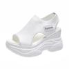 Popular Verão Novo Malha Fishmouth Sapatos Estilo Fada Plataforma Inferior Salto Alto Voando Cunha Sola Grossa Sandálias Esportivas para Mulheres