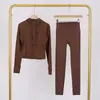 Conjunto Lulu Df de Jaqueta Curta com Capuz e Calça Cropped, Roupa de Fitness Yoga Justa e Elástica com Capuz